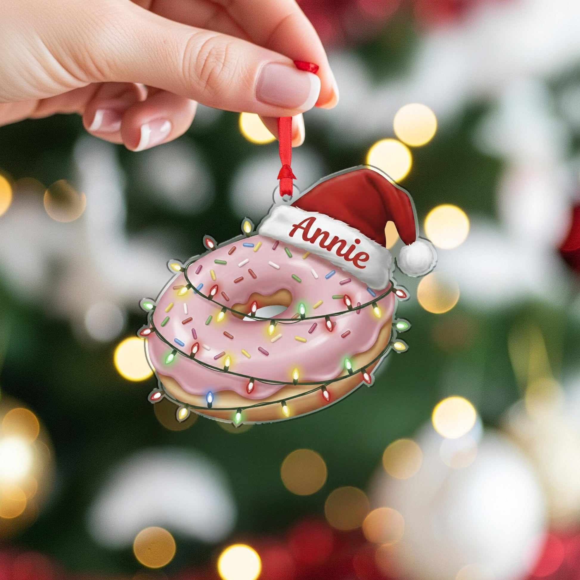Personalized Donut Ornament - Pink Sprinkle Doughnut Gift, Baker Keepsake