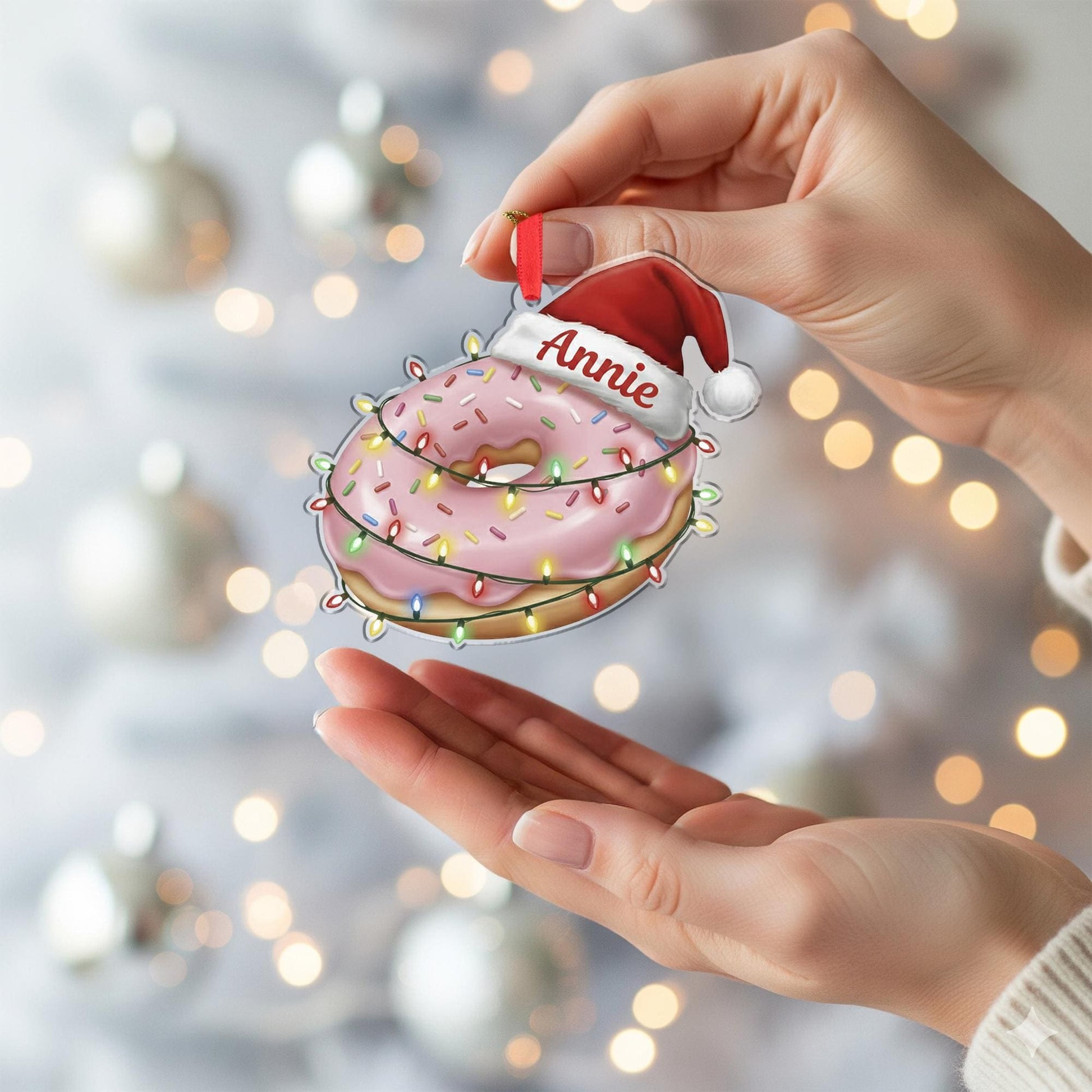 Personalized Donut Ornament - Pink Sprinkle Doughnut Gift, Baker Keepsake