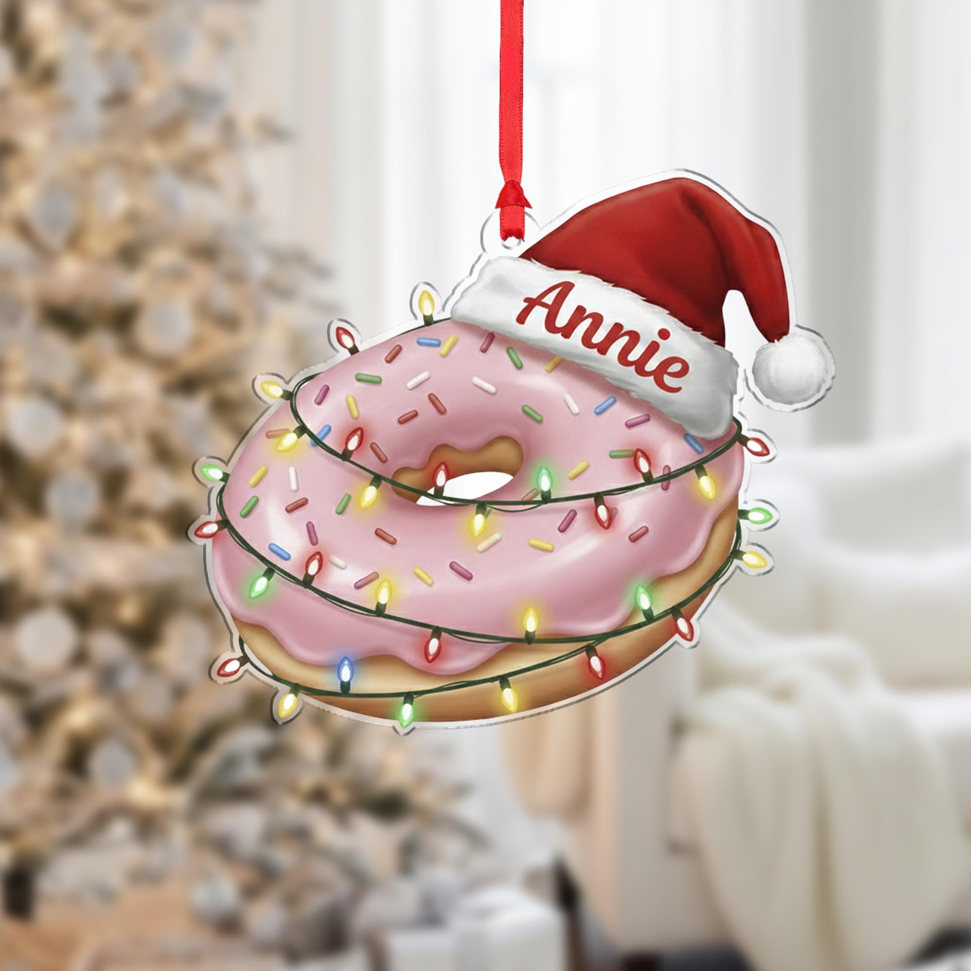 Personalized Donut Ornament - Pink Sprinkle Doughnut Gift, Baker Keepsake