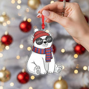 Personalized Bear Acrylic Ornament — Name & Year Custom Keepsake, Winter Hat Bear Decoration