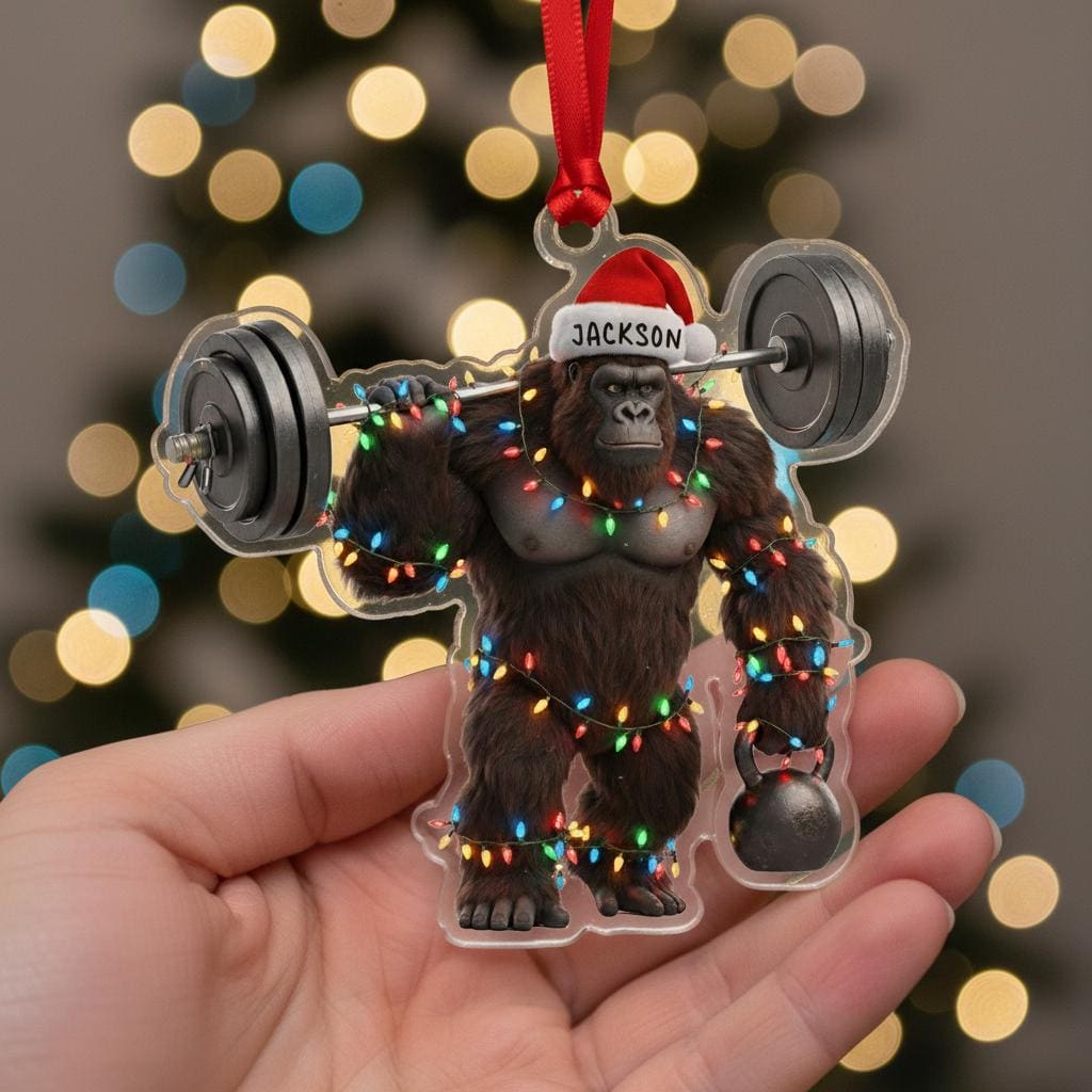 Personalized Gorilla Weightlifting Ornament - Bodybuilder Gym Coach Gift