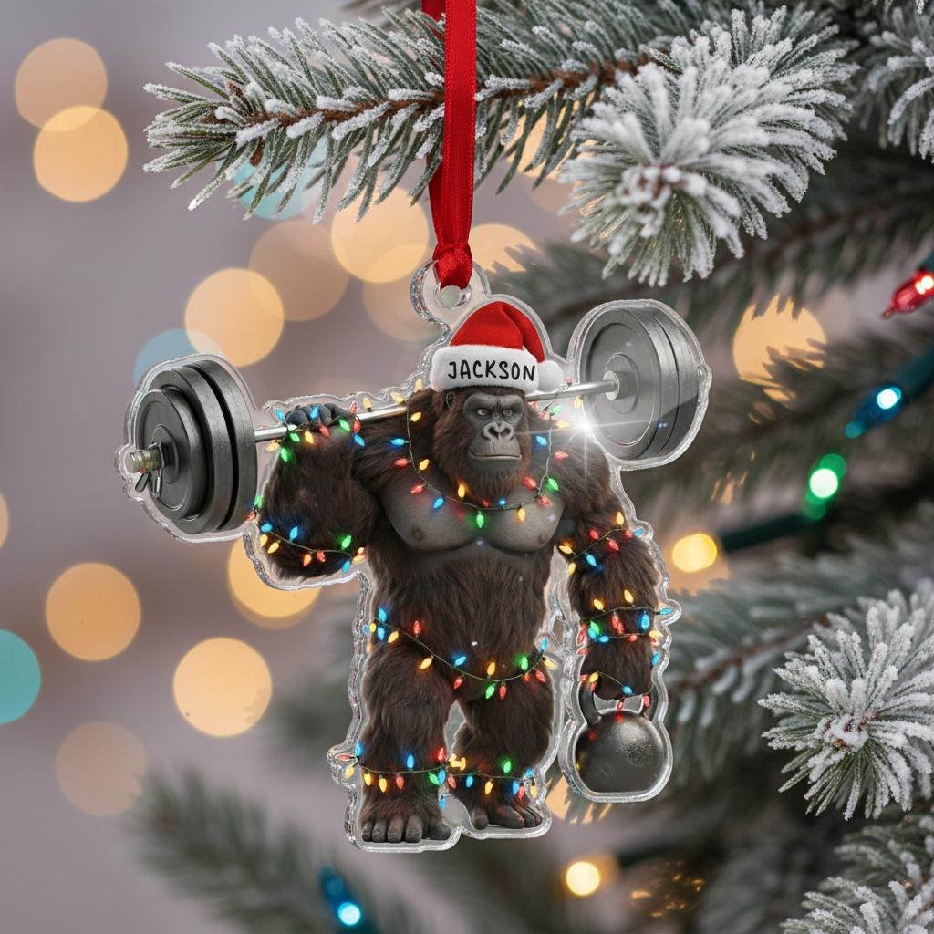 Personalized Gorilla Weightlifting Ornament - Bodybuilder Gym Coach Gift