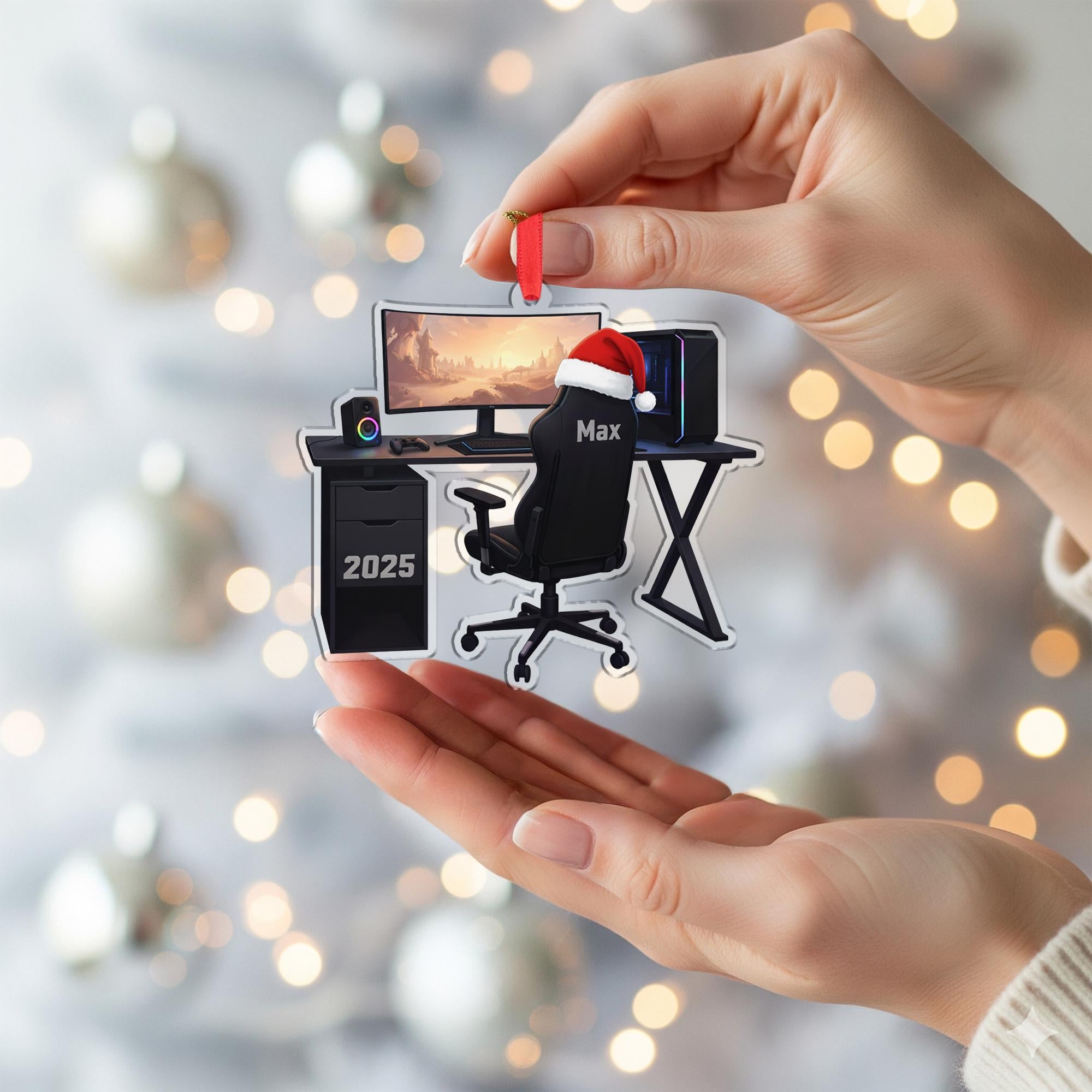 Personalized PC Gamer Ornament - Gaming Setup Gift, Custom Game Room Decor