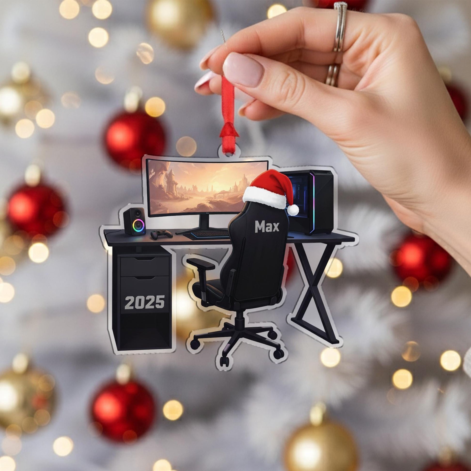 Personalized PC Gamer Ornament - Gaming Setup Gift, Custom Game Room Decor