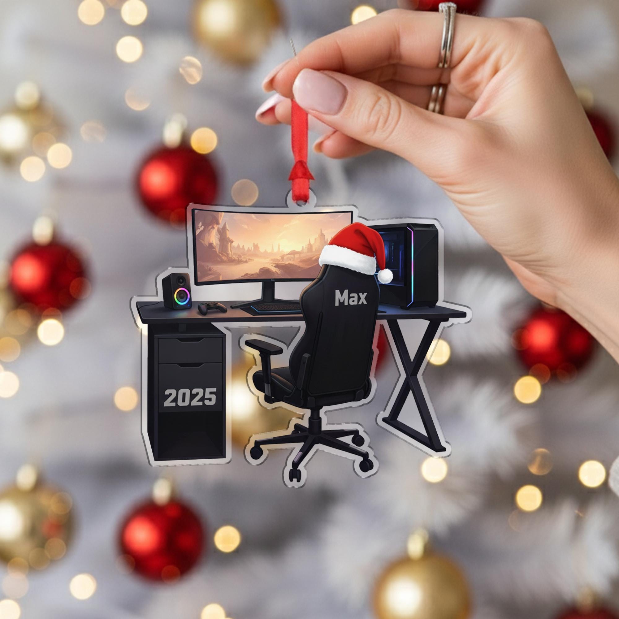 Personalized PC Gamer Ornament - Gaming Setup Gift, Custom Game Room Decor