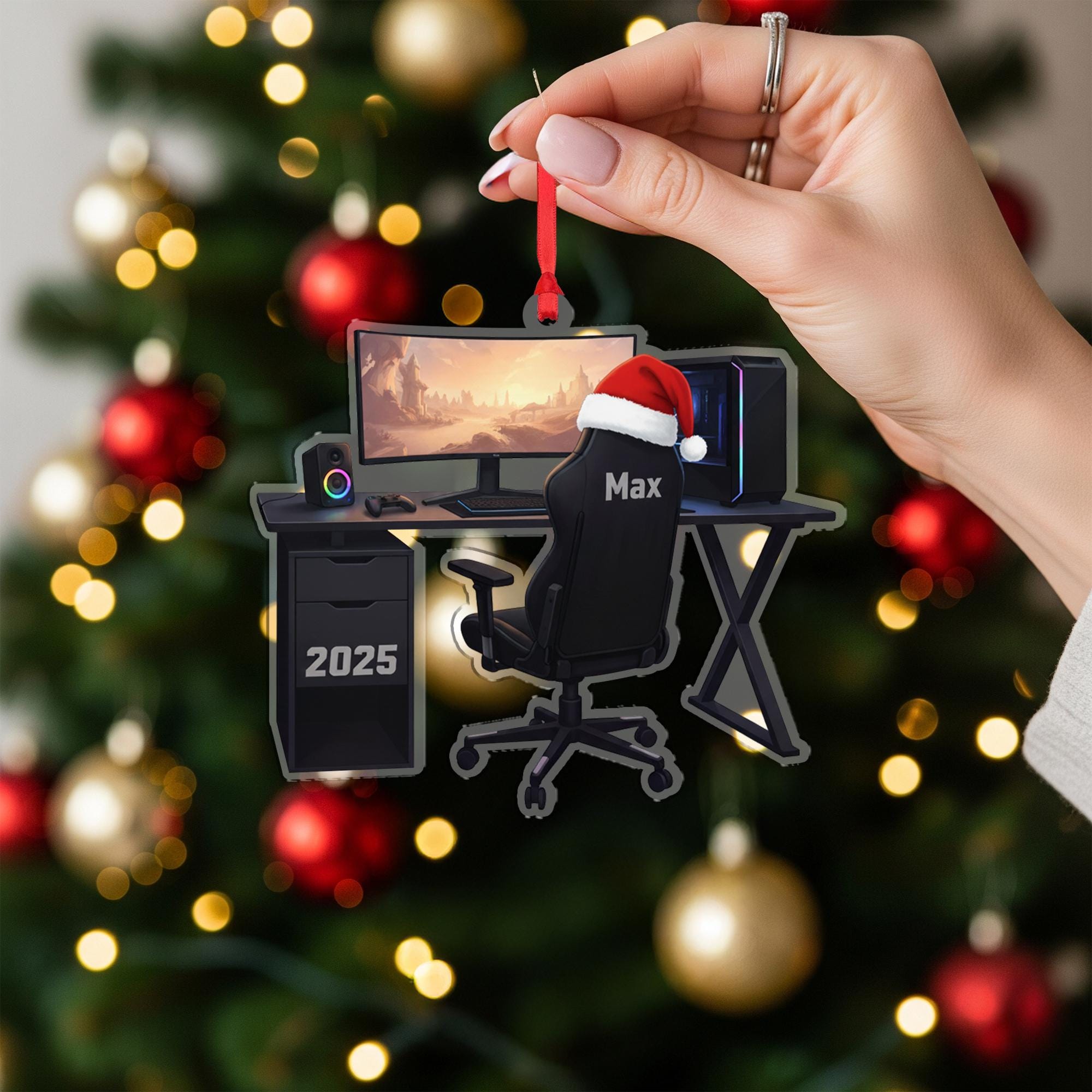 Personalized PC Gamer Ornament - Gaming Setup Gift, Custom Game Room Decor