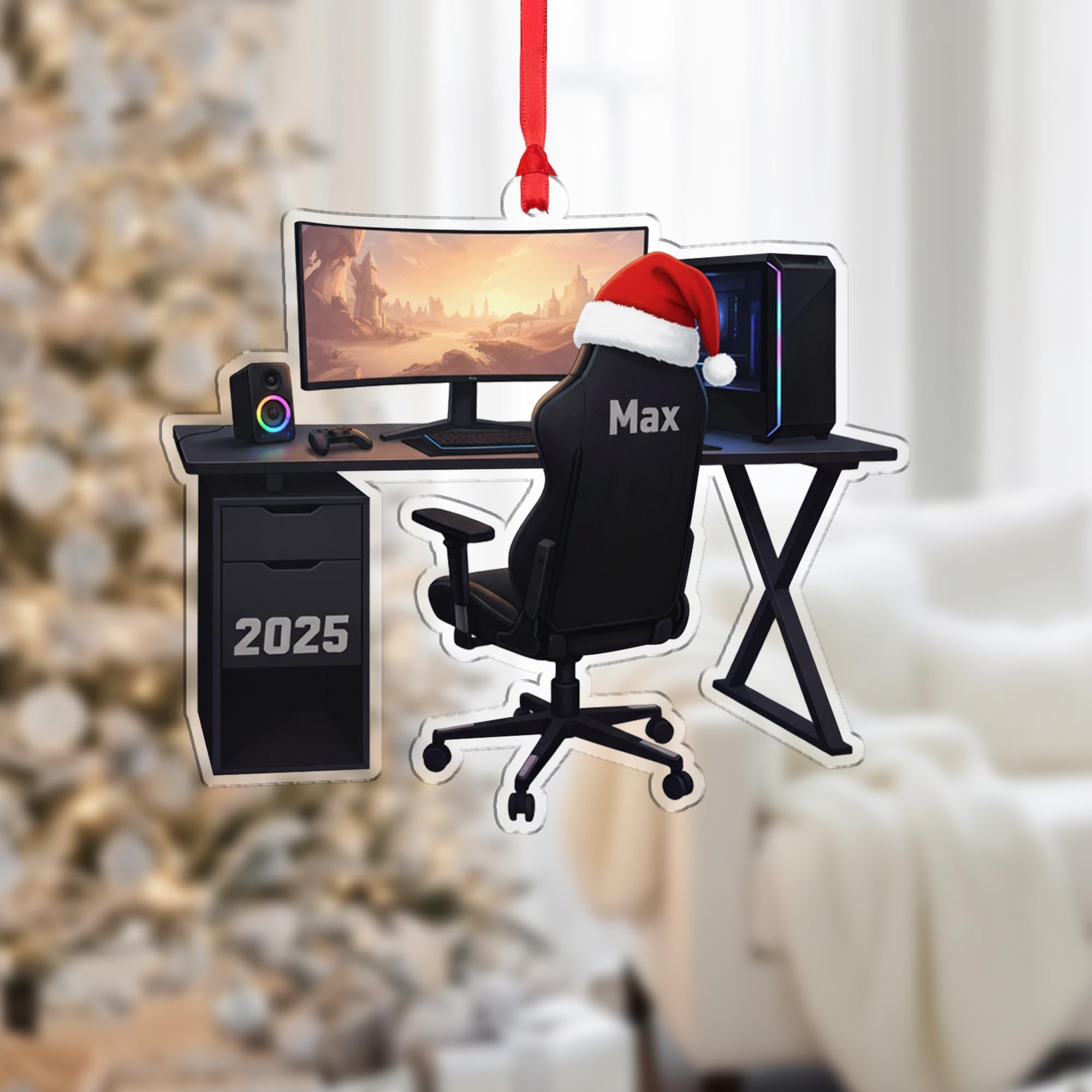Personalized PC Gamer Ornament - Gaming Setup Gift, Custom Game Room Decor