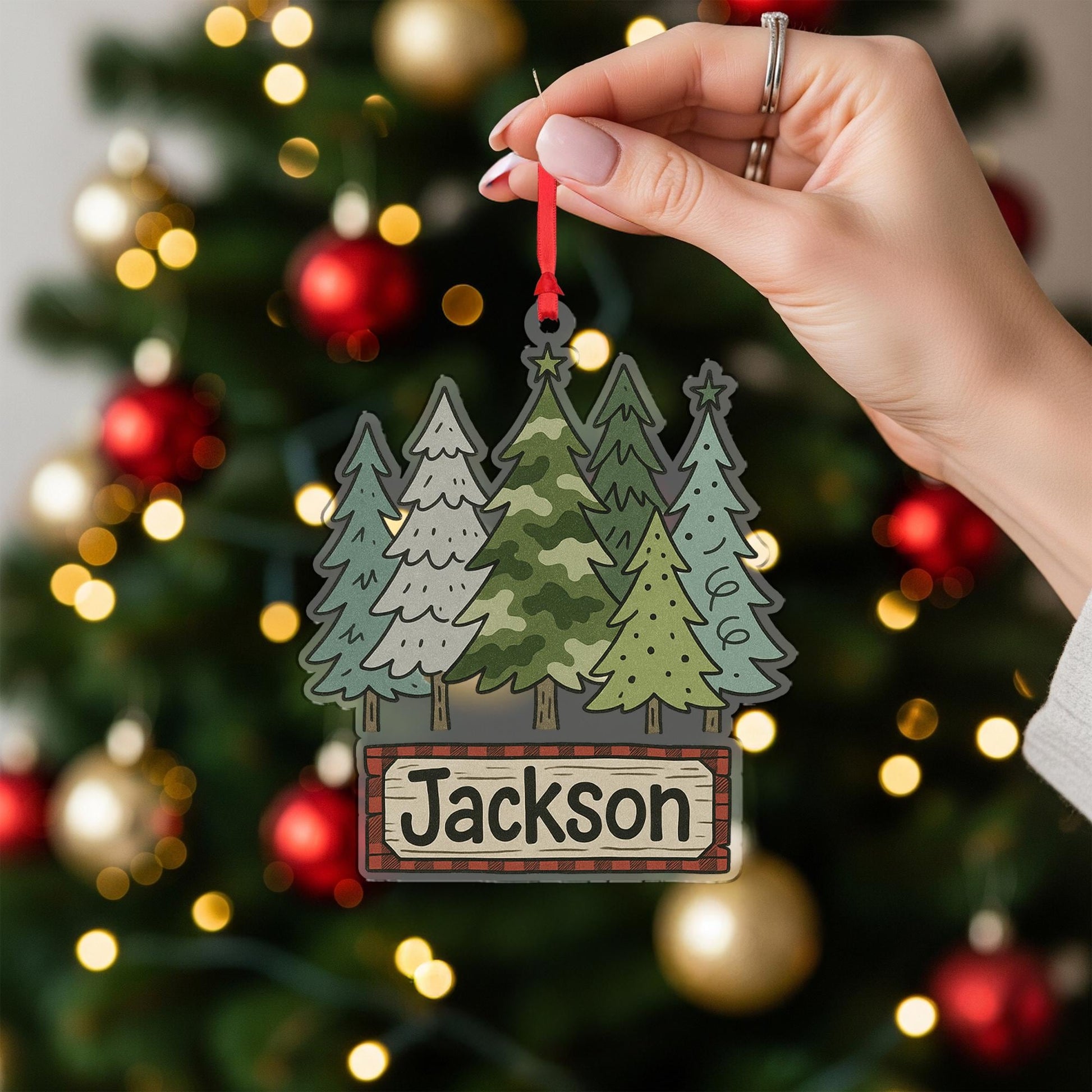 Personalized Pine Tree Forest Ornament - Rustic Cabin Decor, Outdoorsman Gift