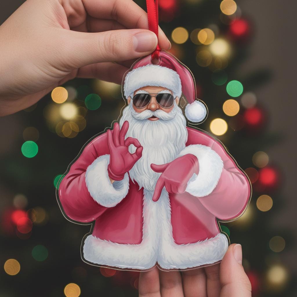 Wood 67 Ornament: Funny Six Seven Christmas Santa Claus Design Holiday Hanging