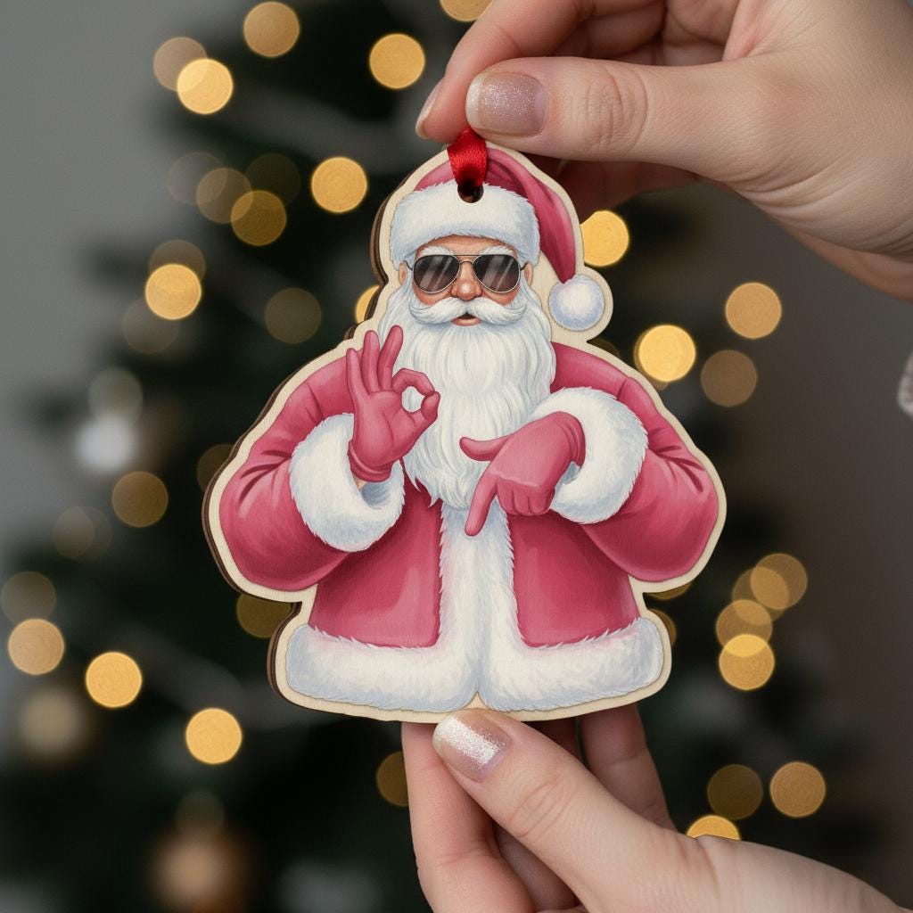 Wood 67 Ornament: Funny Six Seven Christmas Santa Claus Design Holiday Hanging