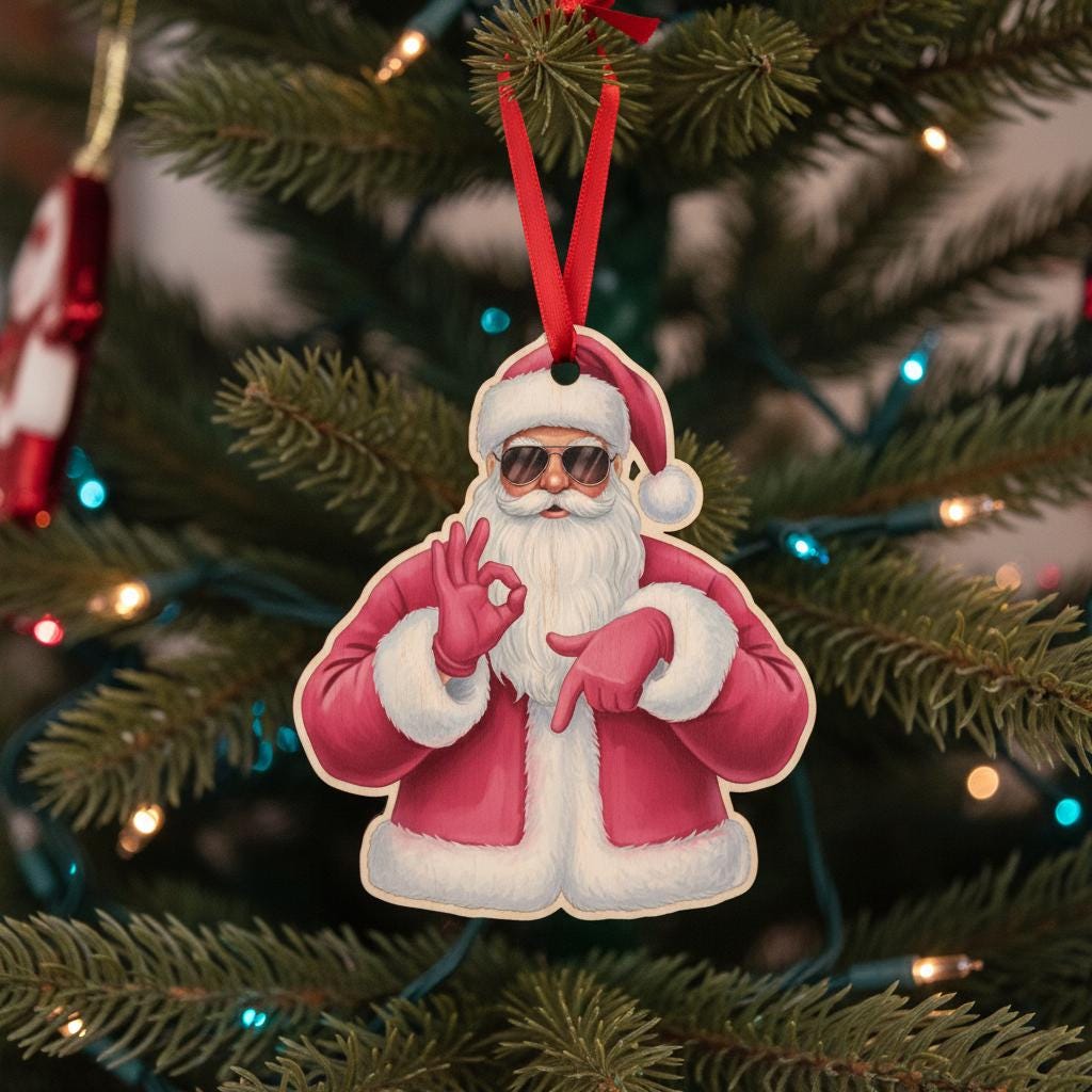 Wood 67 Ornament: Funny Six Seven Christmas Santa Claus Design Holiday Hanging