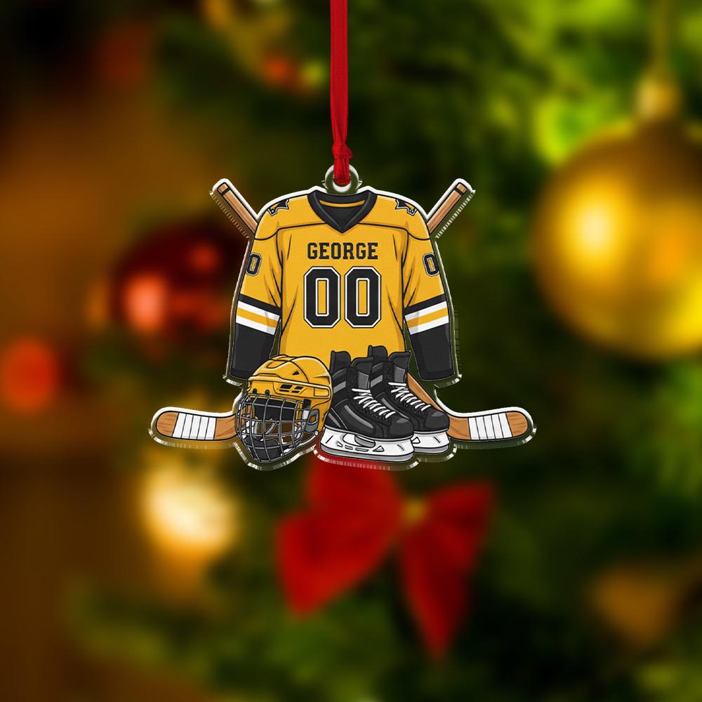 Personalized Hockey Jersey Ornament – Acrylic Skates & Helmet Decor