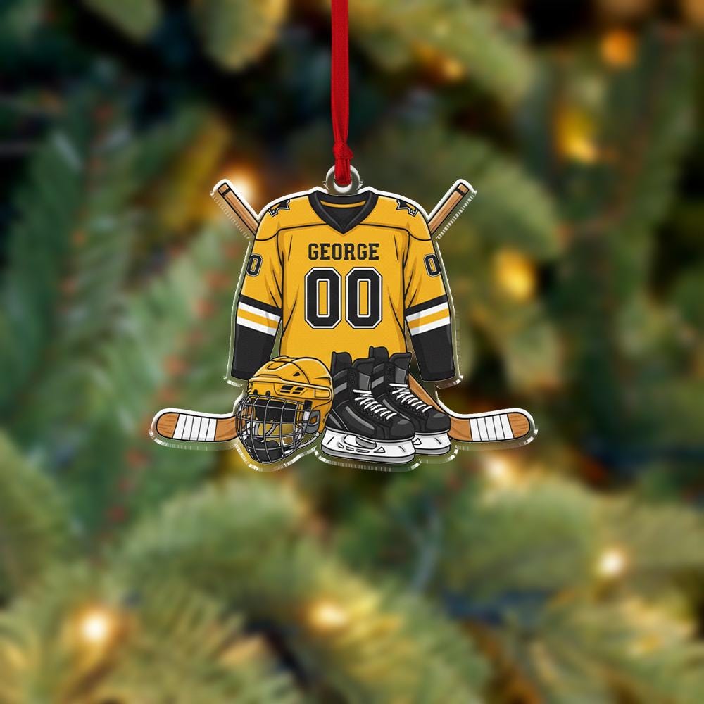 Personalized Hockey Jersey Ornament – Acrylic Skates & Helmet Decor