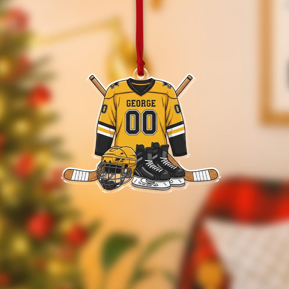 Personalized Hockey Jersey Ornament – Acrylic Skates & Helmet Decor