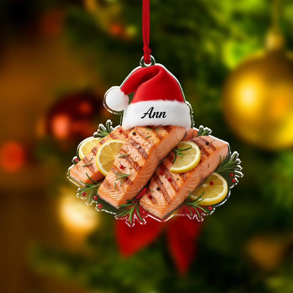 Personalized Salmon Ornament – Acrylic Fish & Hat Charm