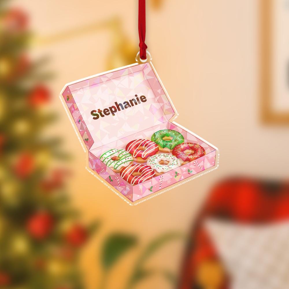 Personalized Donut Box Hologram Ornament – Acrylic Sweet Treat Charm