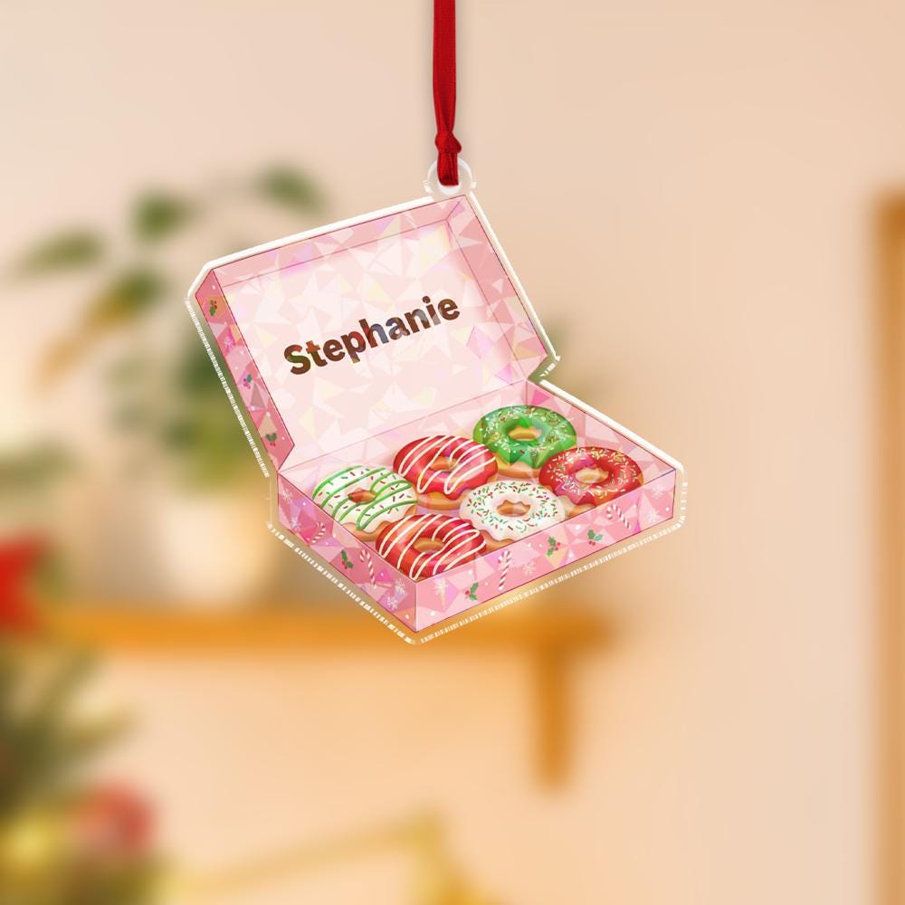 Personalized Donut Box Hologram Ornament – Acrylic Sweet Treat Charm