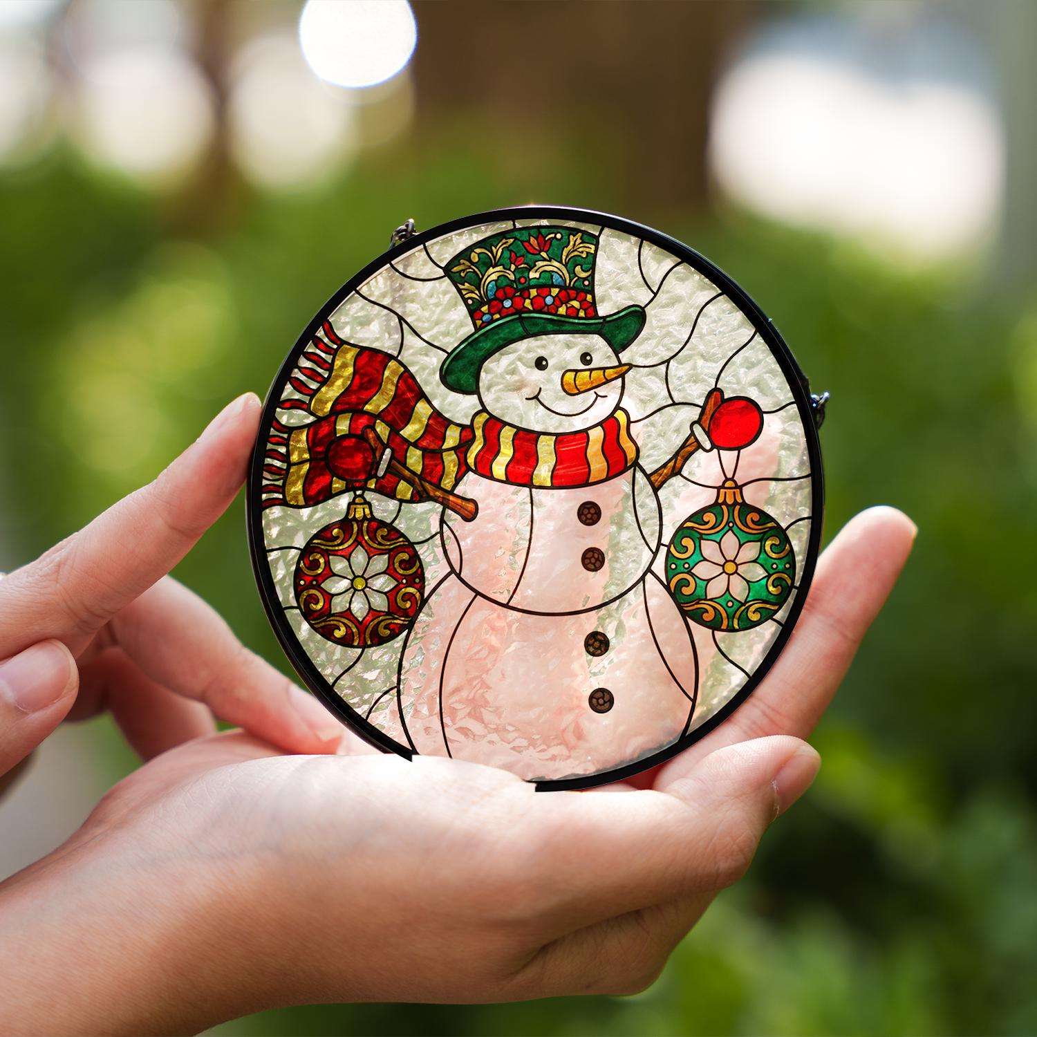 Glass Suncatcher – Snowman Scene Window Decor