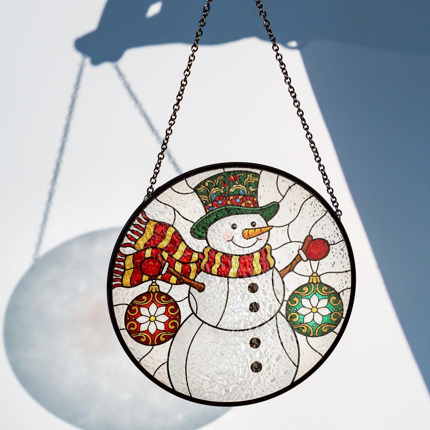 Glass Suncatcher – Snowman Scene Window Decor