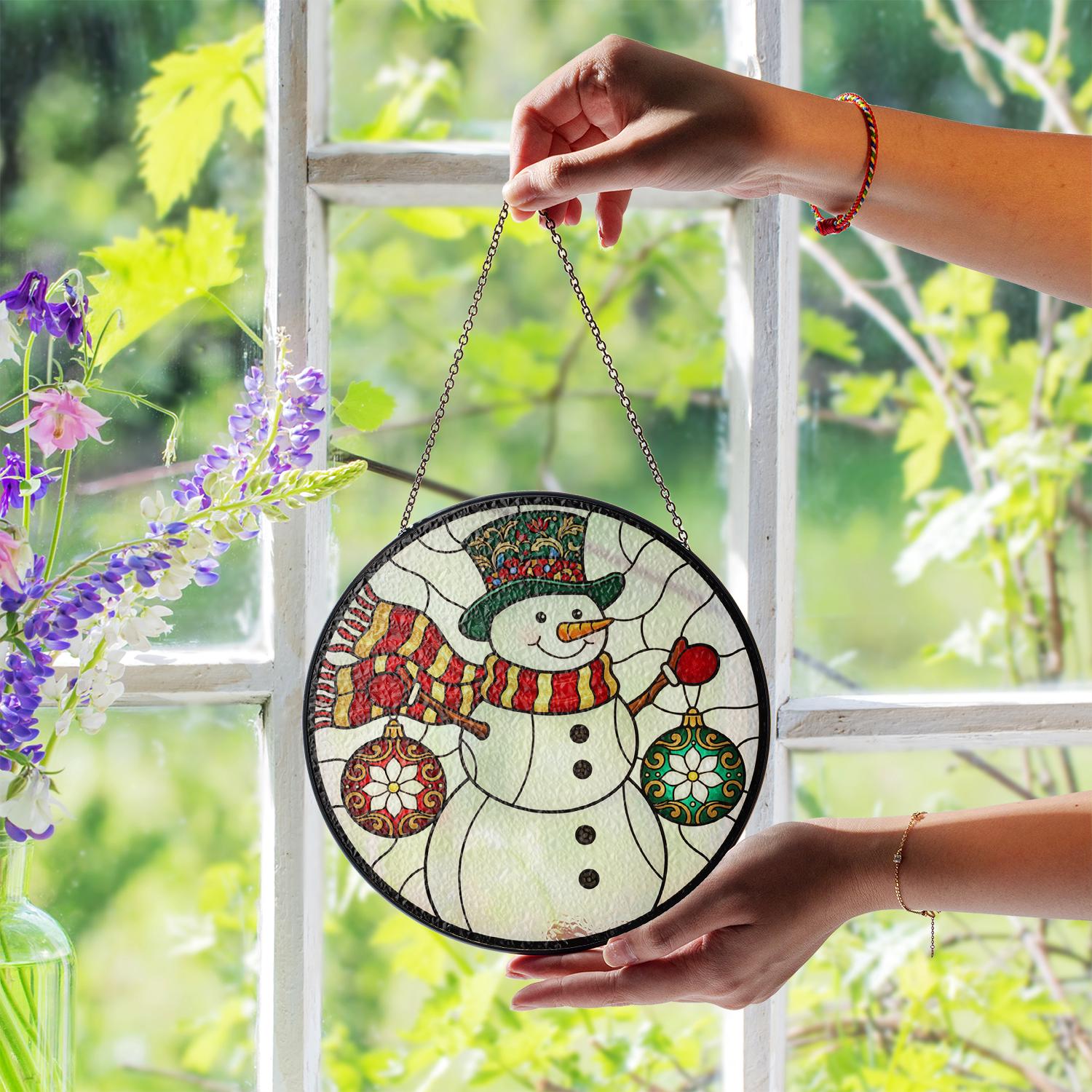 Glass Suncatcher – Snowman Scene Window Decor