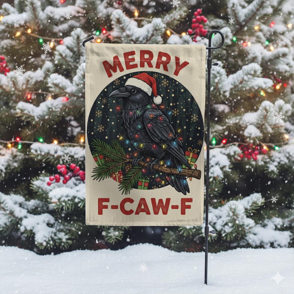Christmas Garden Flag: Crow Holiday Yard Banner – Funny Raven Outdoor Decoration