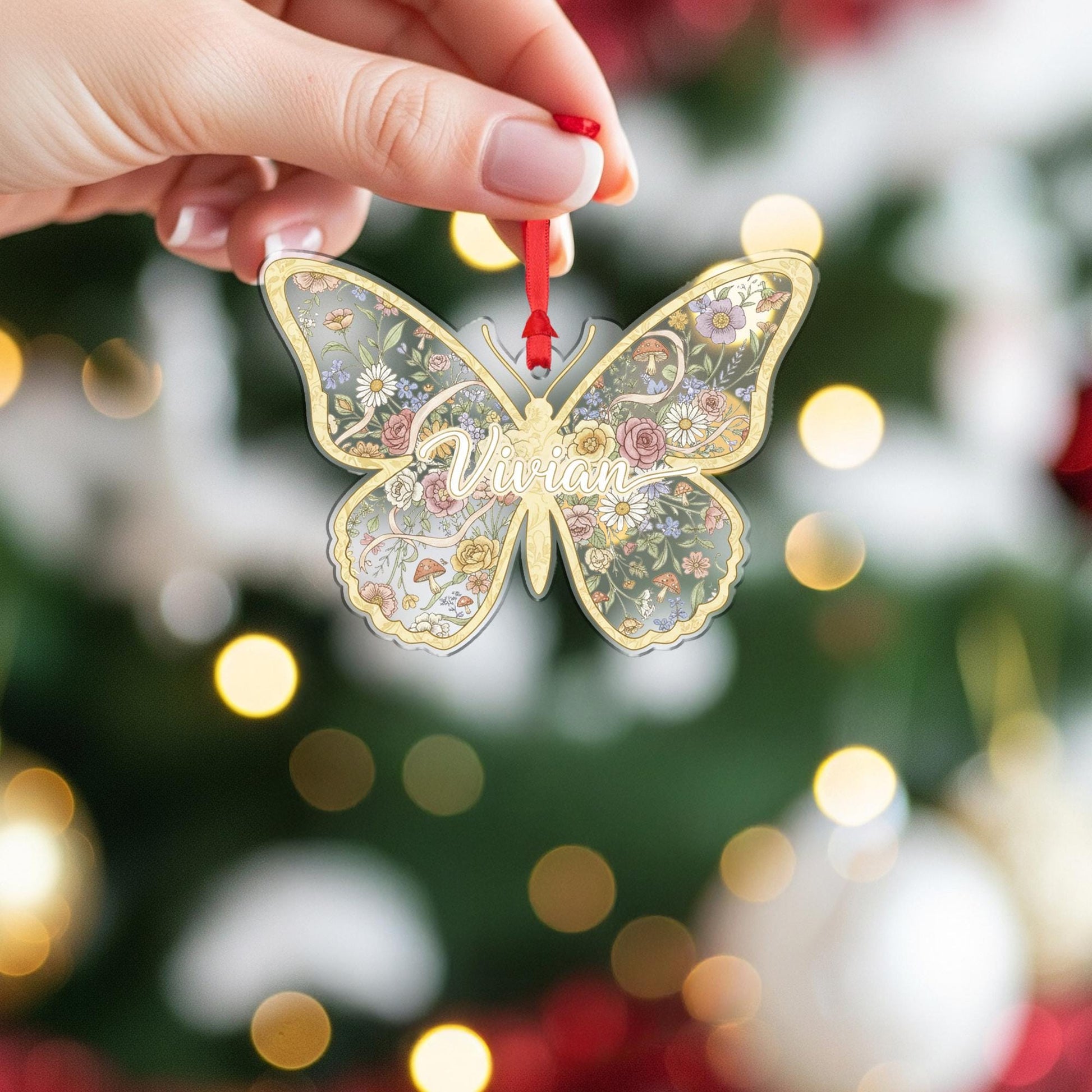 Personalized Butterfly Ornament – Acrylic Floral Decoration with Custom Name Design