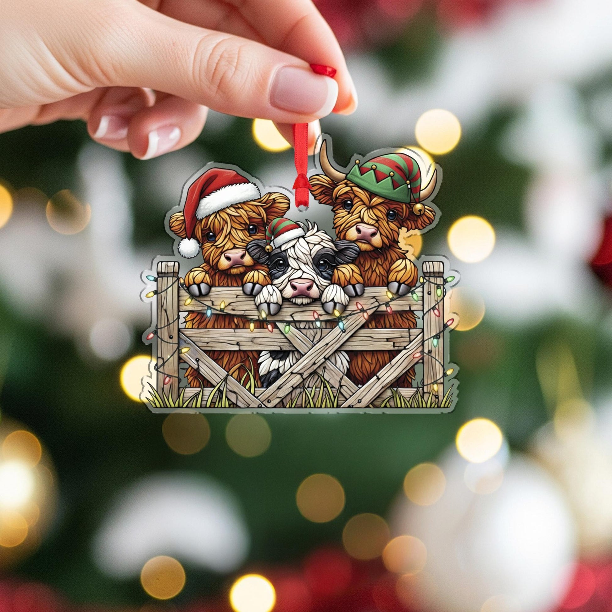 Personalized Christmas Cow Ornament – Holiday Farm Animal Keepsake