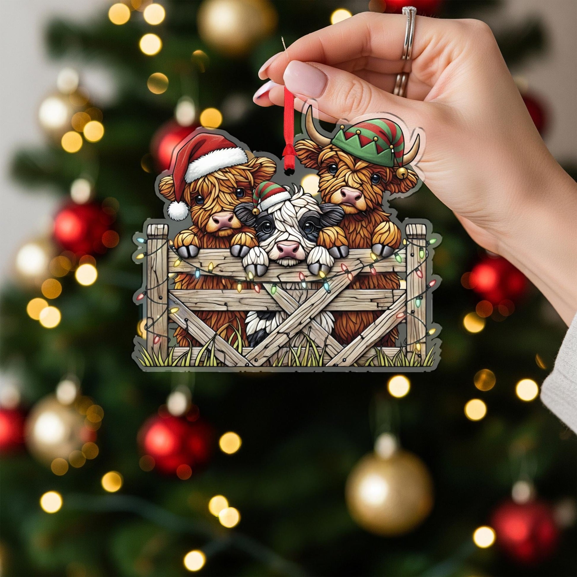 Personalized Christmas Cow Ornament – Holiday Farm Animal Keepsake