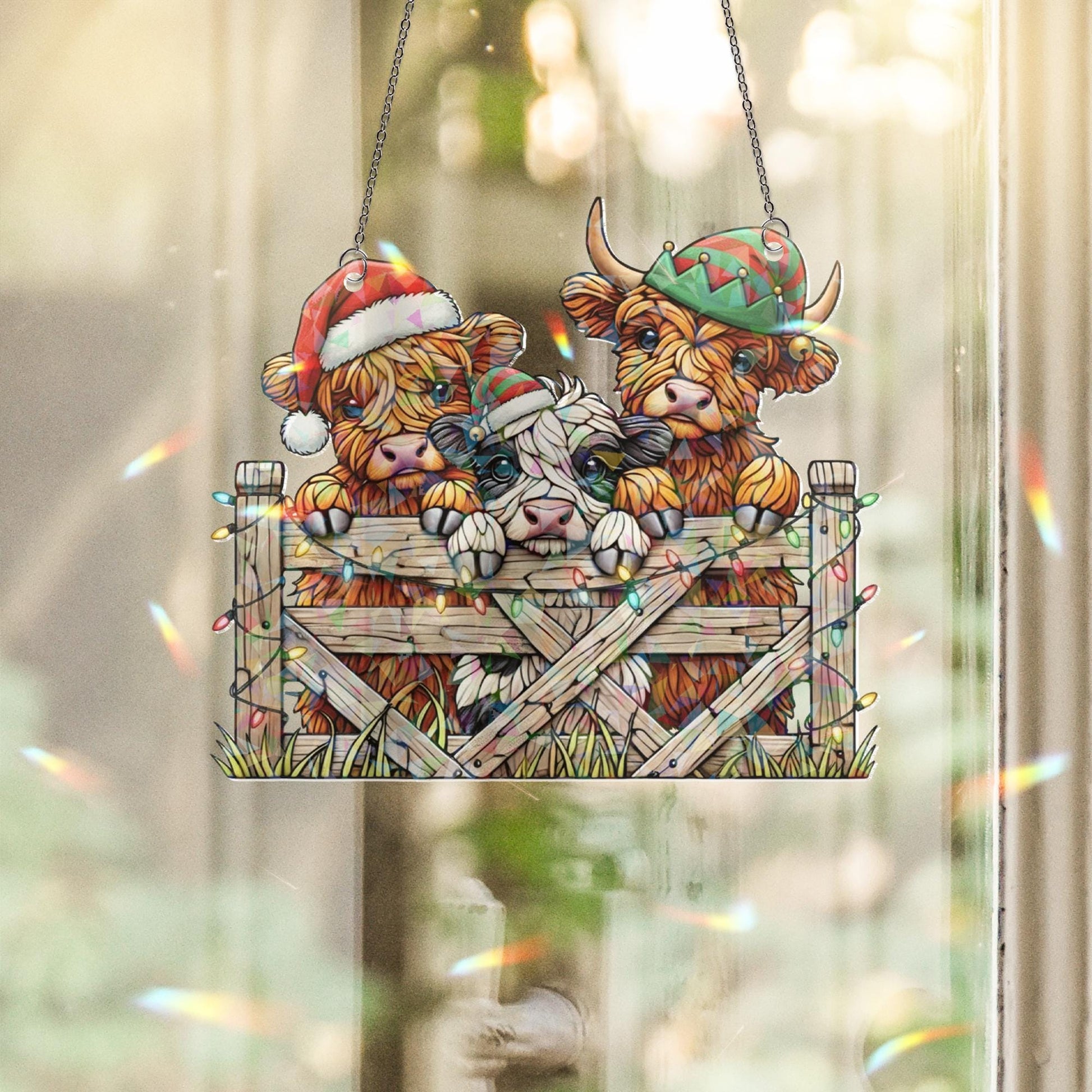 Hologram Cow Window Hanging Ornament – Christmas Farm Suncatcher