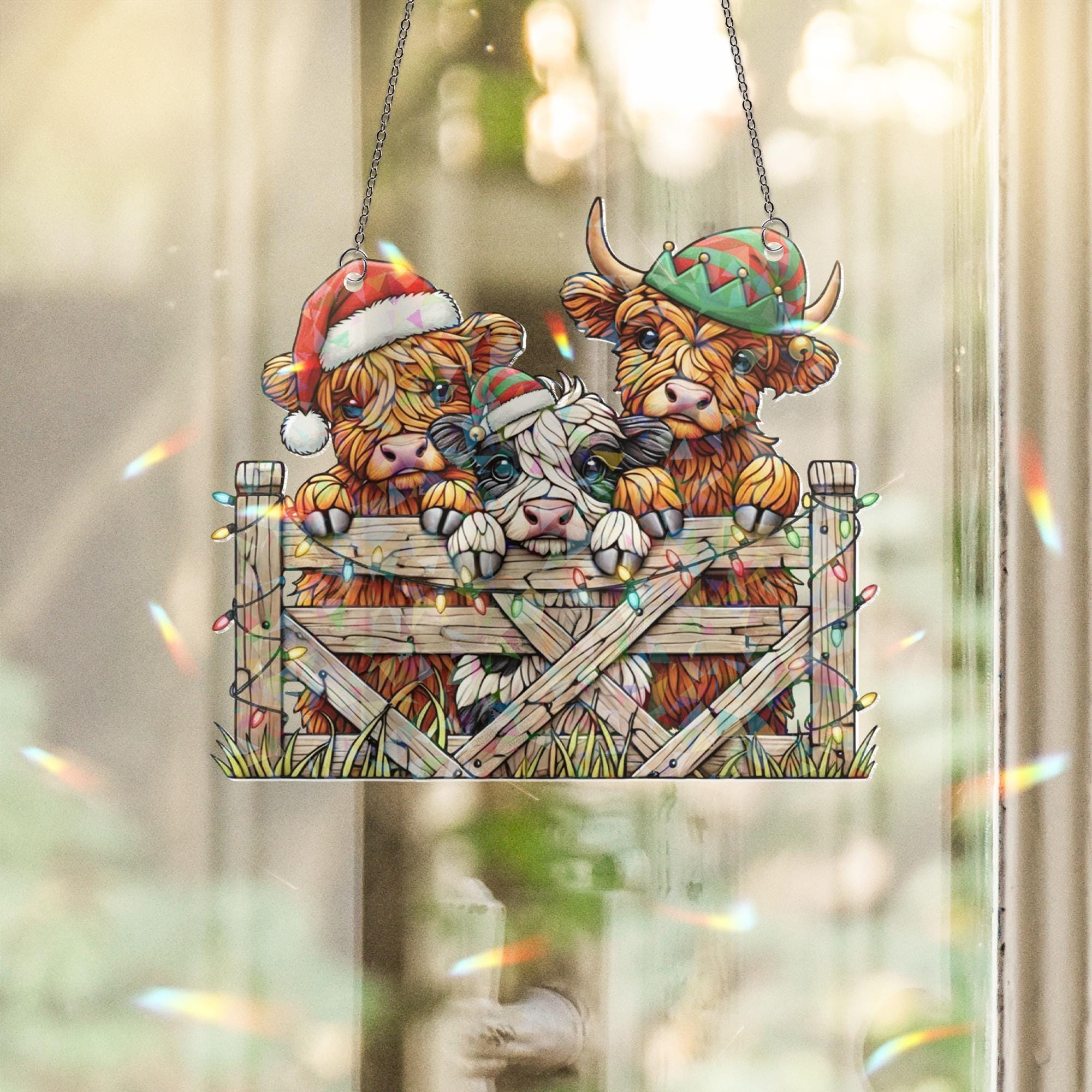 Hologram Cow Window Hanging Ornament – Christmas Farm Suncatcher