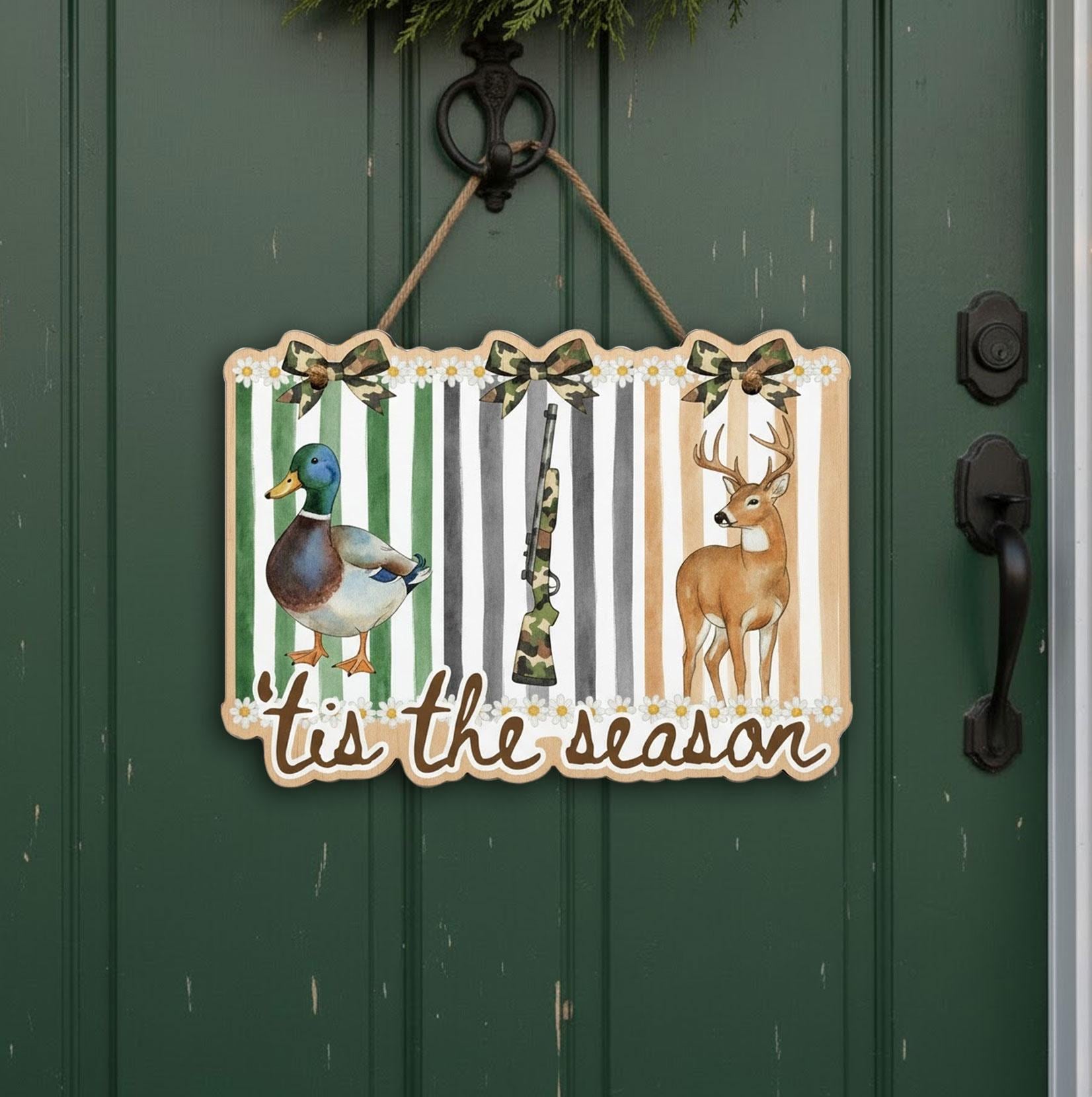 Duck Deer Hunting Sign: Camo Cabin Wooden Wall Decor