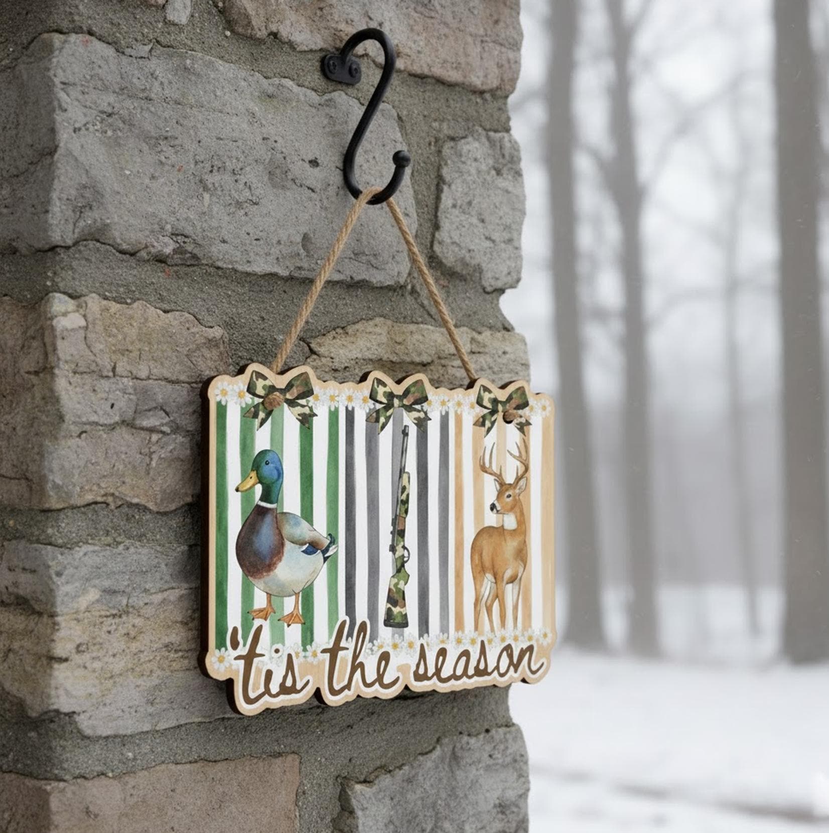 Duck Deer Hunting Sign: Camo Cabin Wooden Wall Decor