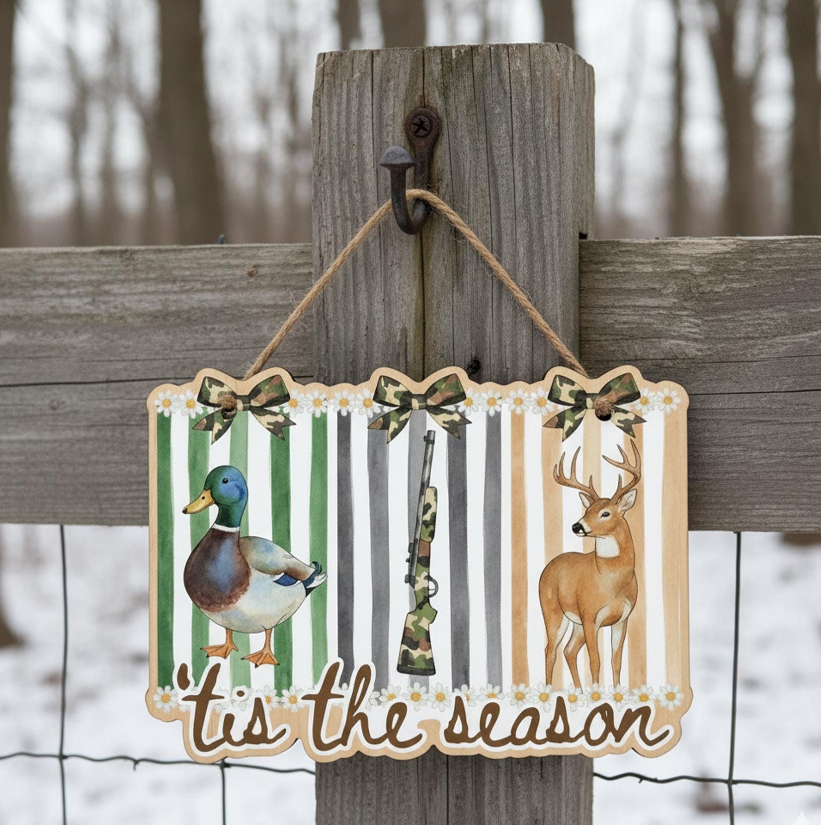 Duck Deer Hunting Sign: Camo Cabin Wooden Wall Decor