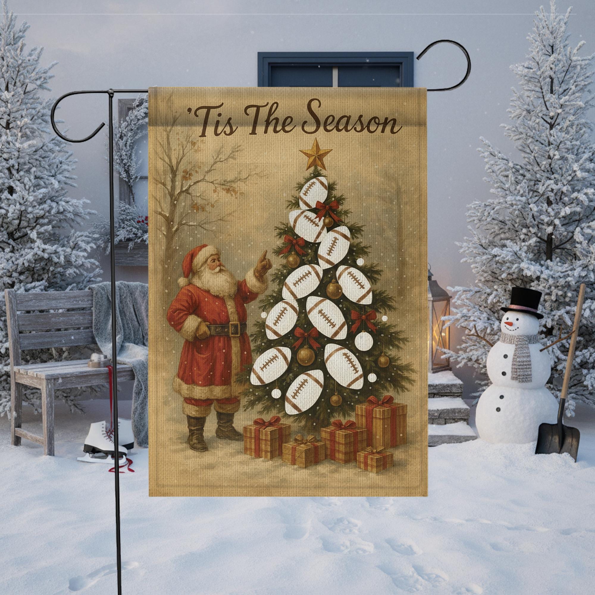 Tis The Season Rugby Garden Flag – Santa Christmas Outdoor Yard Banner for Sports Fans