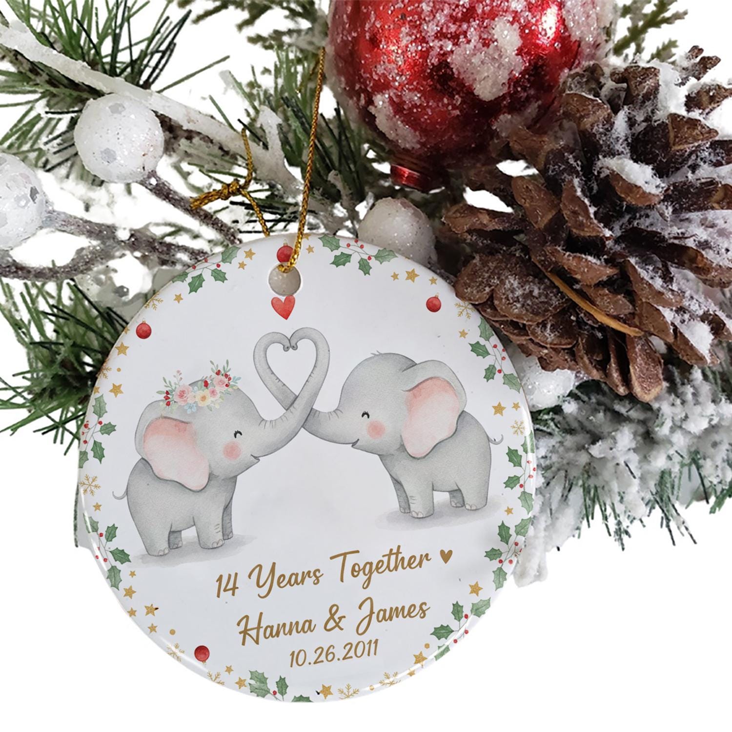 Ceramic Ornament: Elephant Duo Anniversary Keepsake – 14 Years Together