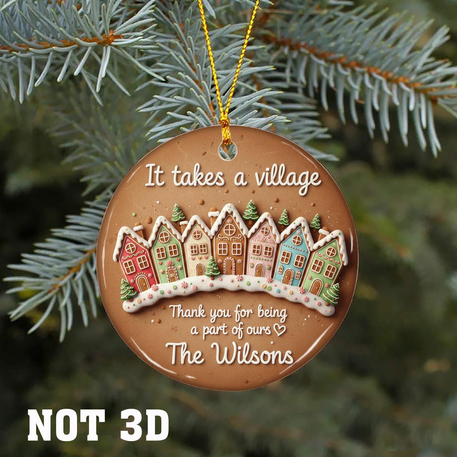 Not 3D Ceramic Ornament: “It Takes a Village” Keepsake – Thank You Community Design