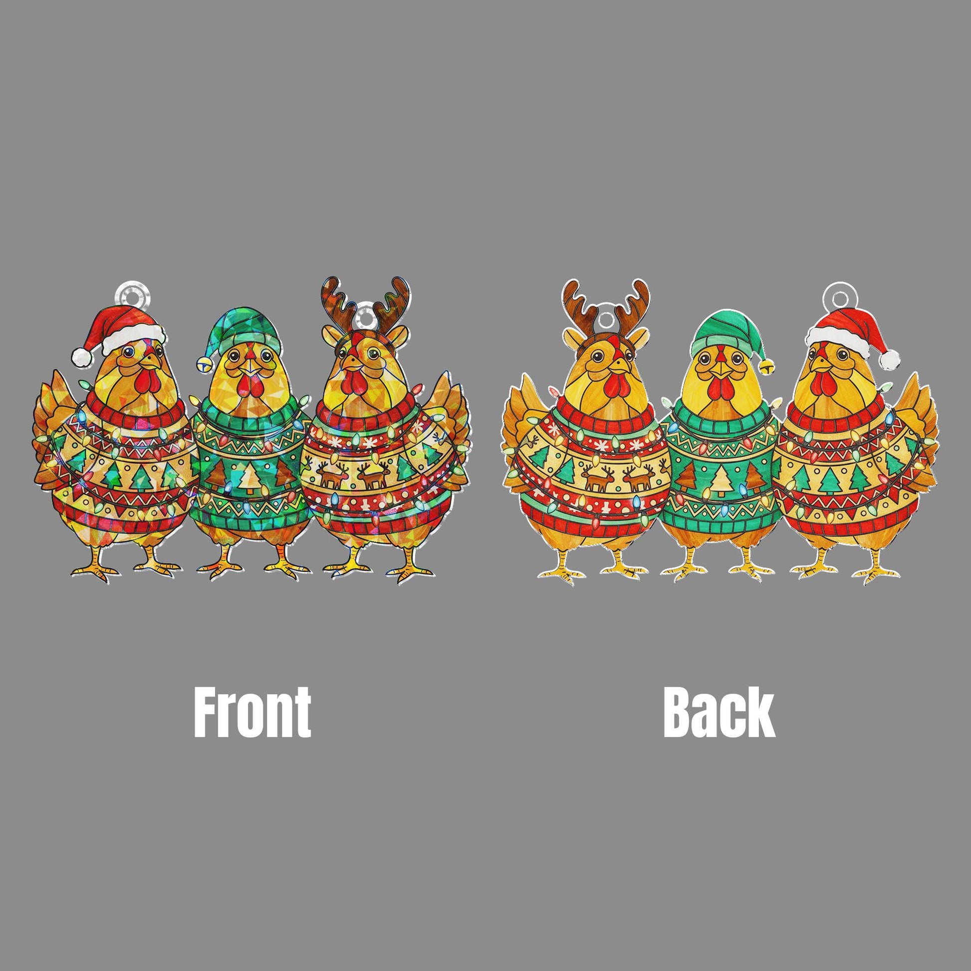 Christmas Chicken Hologram Window Hanging – Funny Holiday Hen Suncatcher Farmhouse Decor
