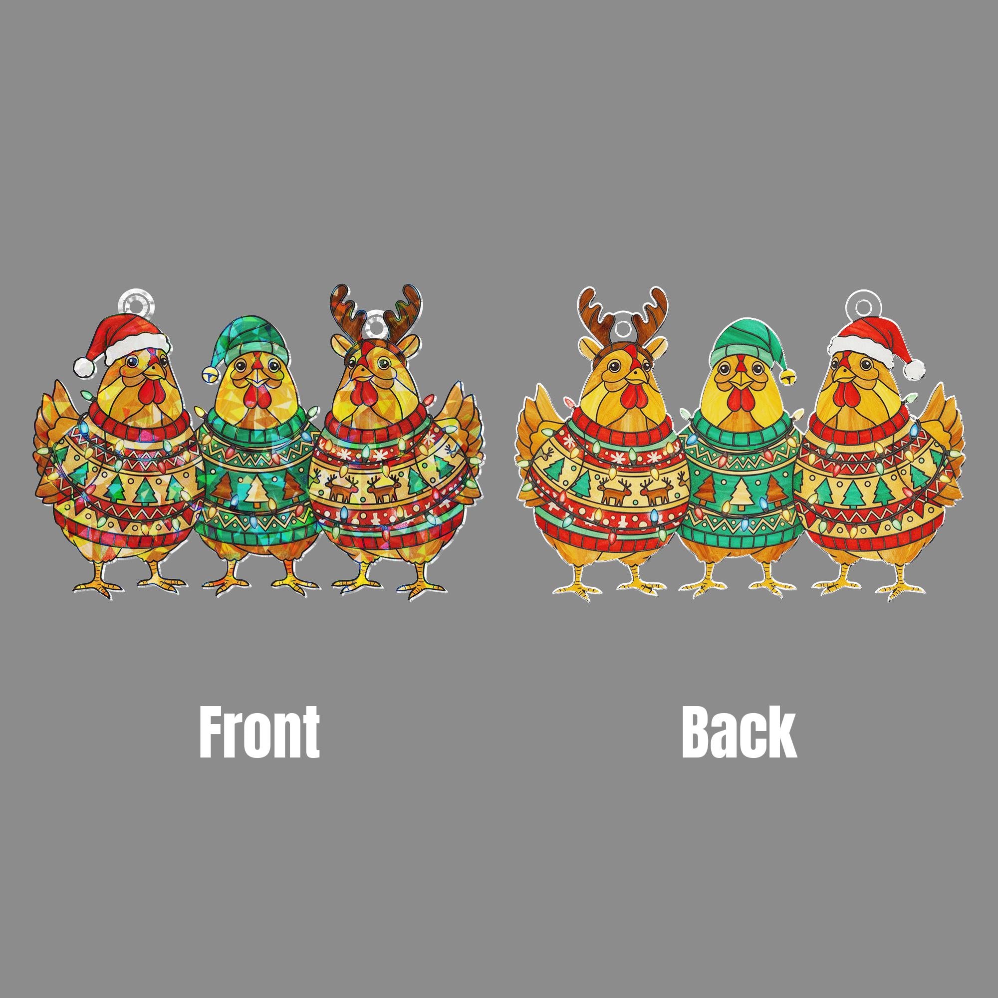 Christmas Chicken Hologram Window Hanging – Funny Holiday Hen Suncatcher Farmhouse Decor