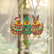 Christmas Chicken Hologram Window Hanging – Funny Holiday Hen Suncatcher Farmhouse Decor