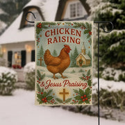 Christmas Garden Flag: Chicken Raising & Jesus Praising Banner – Outdoor Faith Decor