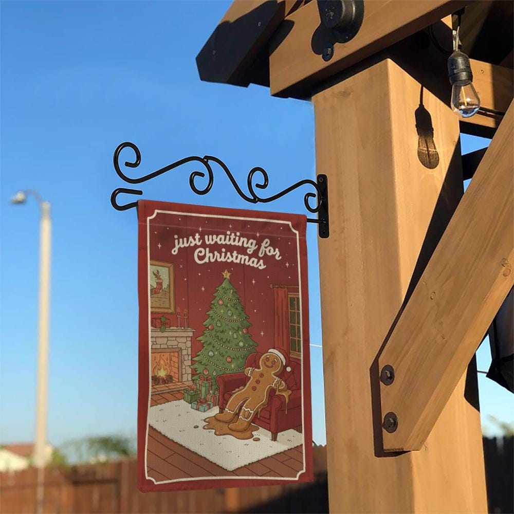 Christmas Garden Flag: “Just Waiting for Christmas” Banner – Outdoor Holiday Decor