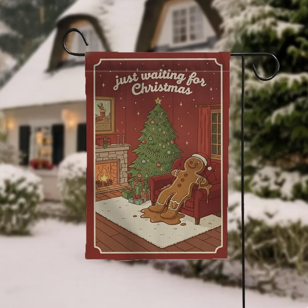 Christmas Garden Flag: “Just Waiting for Christmas” Banner – Outdoor Holiday Decor