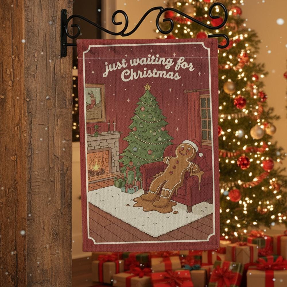 Christmas Garden Flag: “Just Waiting for Christmas” Banner – Outdoor Holiday Decor