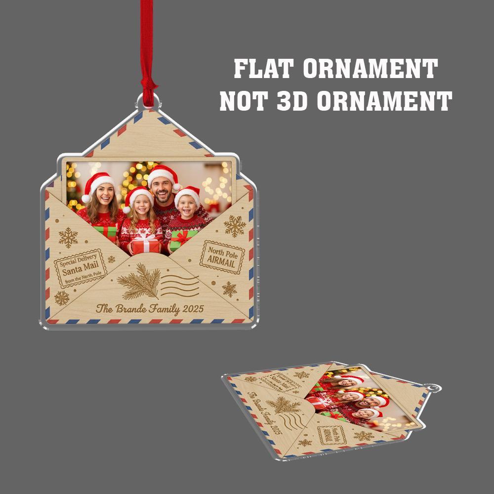 Custom Photo Envelope Ornament, Family Christmas Tree Decoration, Personalized Santa Mail Keepsake