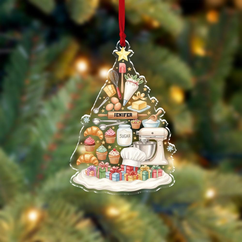 Acrylic Ornament: Baking Ingredients Tree Design Keepsake – Personalized Name Option