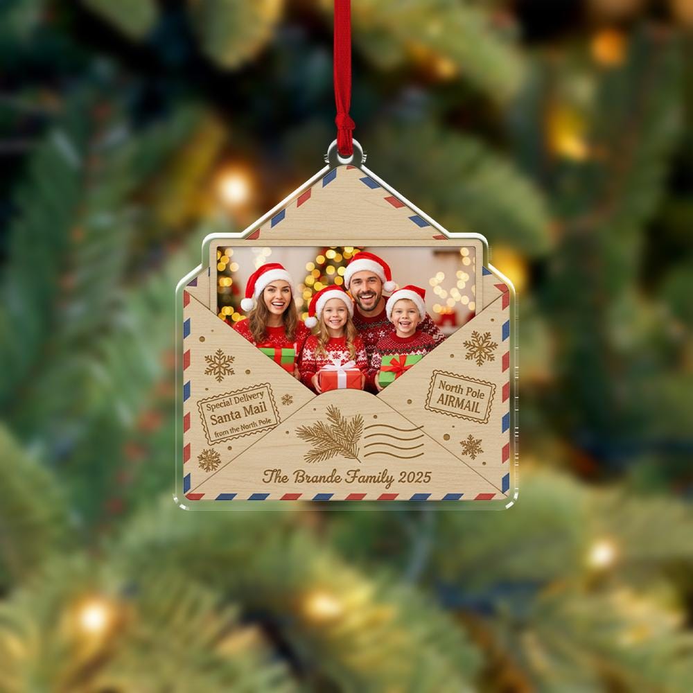 Custom Photo Envelope Ornament, Family Christmas Tree Decoration, Personalized Santa Mail Keepsake