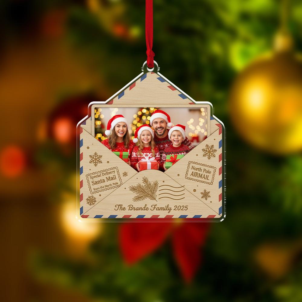 Custom Photo Envelope Ornament, Family Christmas Tree Decoration, Personalized Santa Mail Keepsake