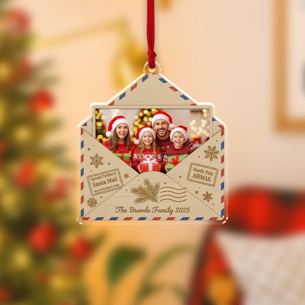 Custom Photo Envelope Ornament, Family Christmas Tree Decoration, Personalized Santa Mail Keepsake