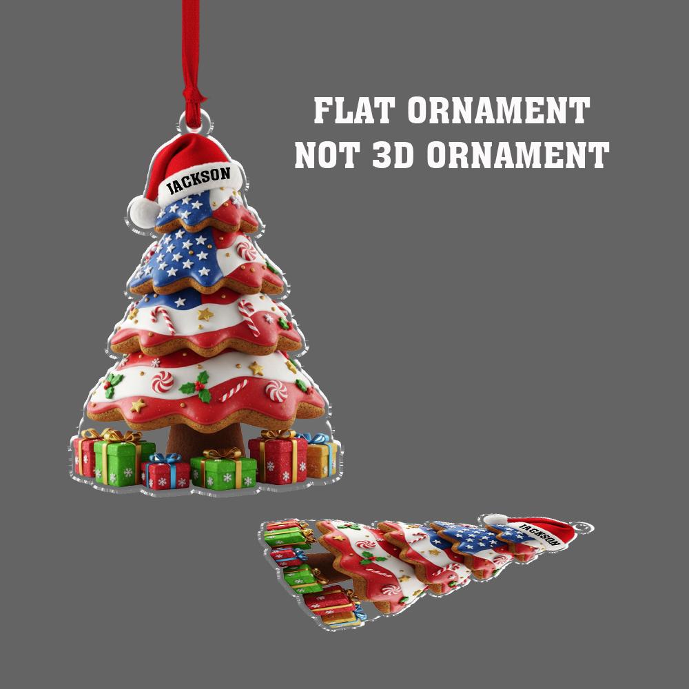 Custom Name Christmas Tree Ornament, Patriotic Holiday Decoration, Personalized USA Flag Keepsake