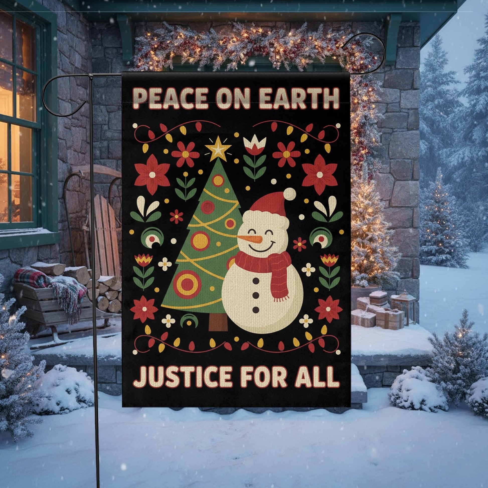 Peace on Earth Justice Flag: Human Rights Holiday Decor image 1